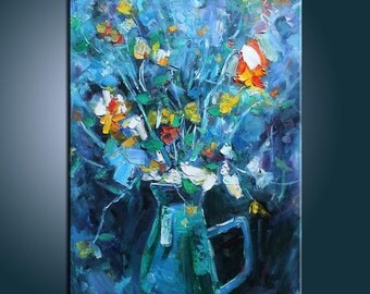 Original Painting Blooming Flower in Vase Painting Flower Painting Large Painting Impasto Texture Painting Palette Knife Oil Painting