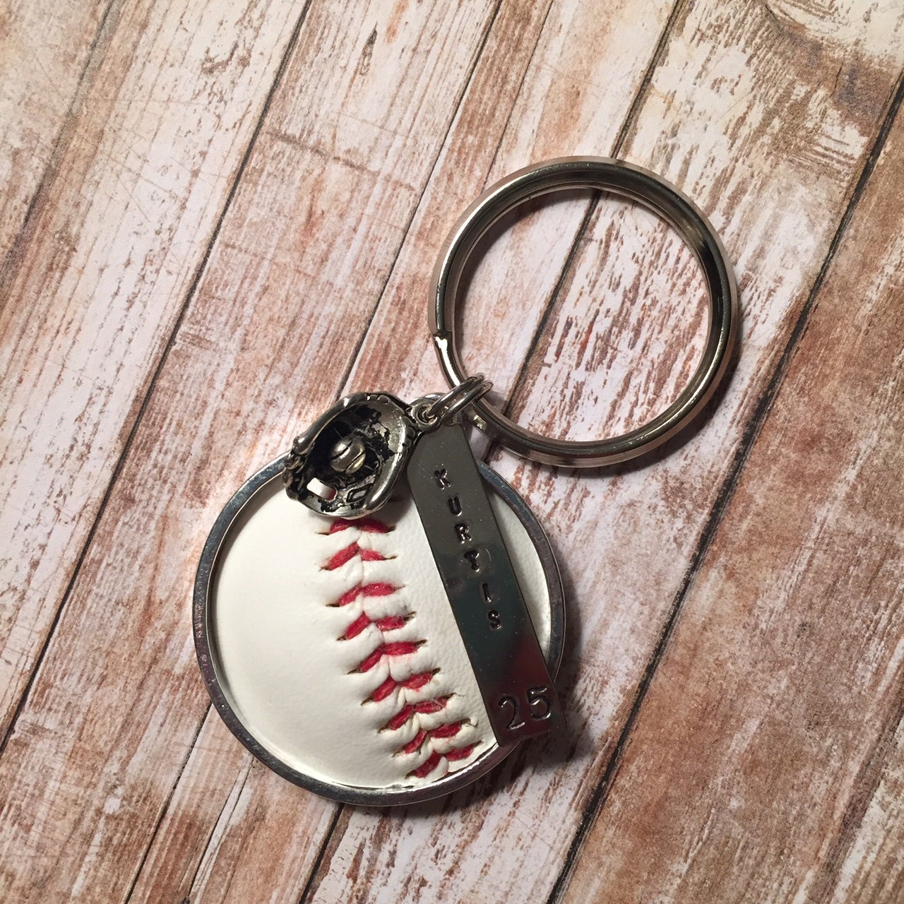 Baseball Key Chain Personalized Hand Stamped w/ Name