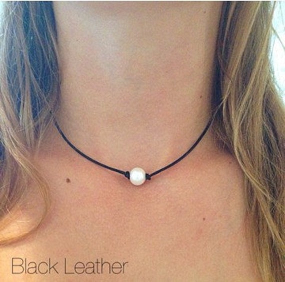 Single Freshwater Pearl Leather Choker by AlliesCharms on Etsy