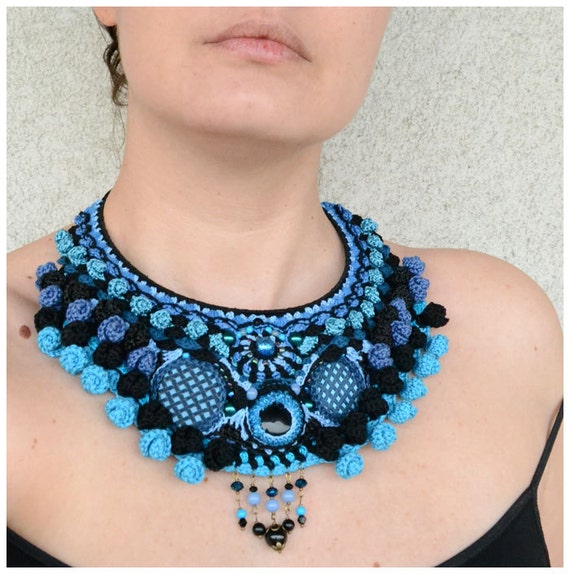 Items similar to RESERVED statement black crochet necklace,big size ...