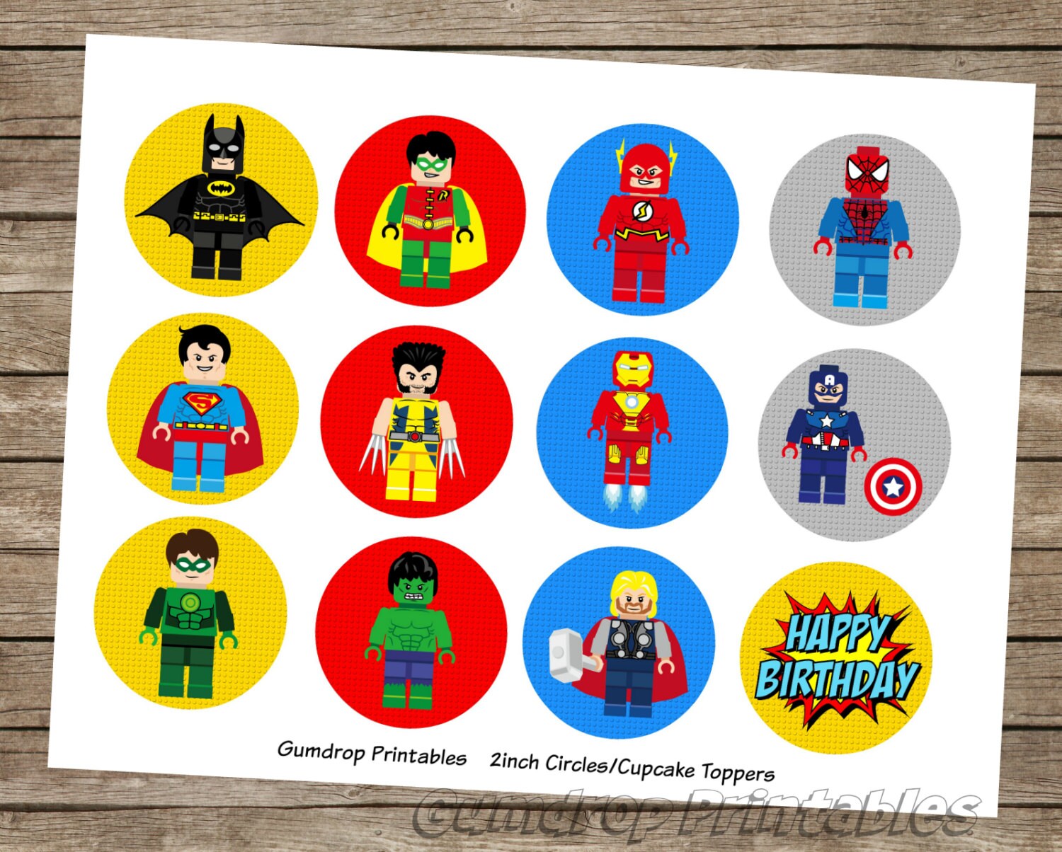 Lego Superhero 2 Inch Circles Cupcake Topper Pick Images