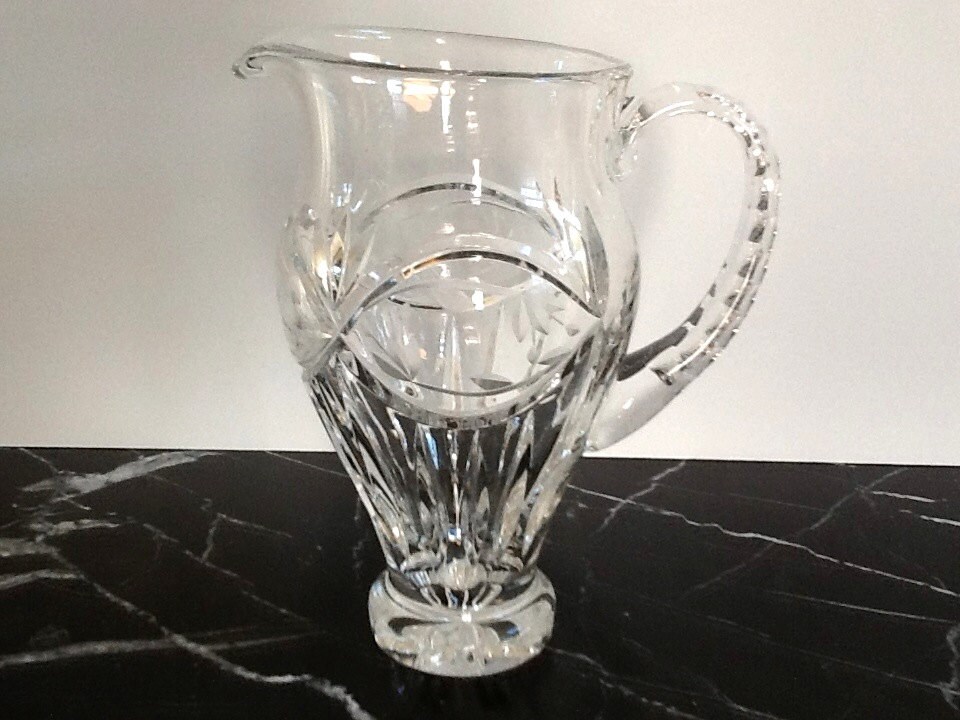 Large Cut Glass Crystal Pitcher with Etched Floral by GentlyKept