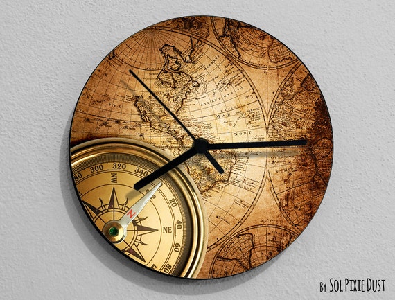 Vintage World Map Pass Wall Clock