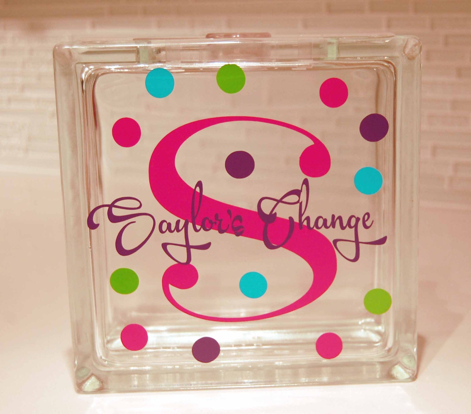 Personalized Initial & Name Glass Block Piggy Bank or Cork