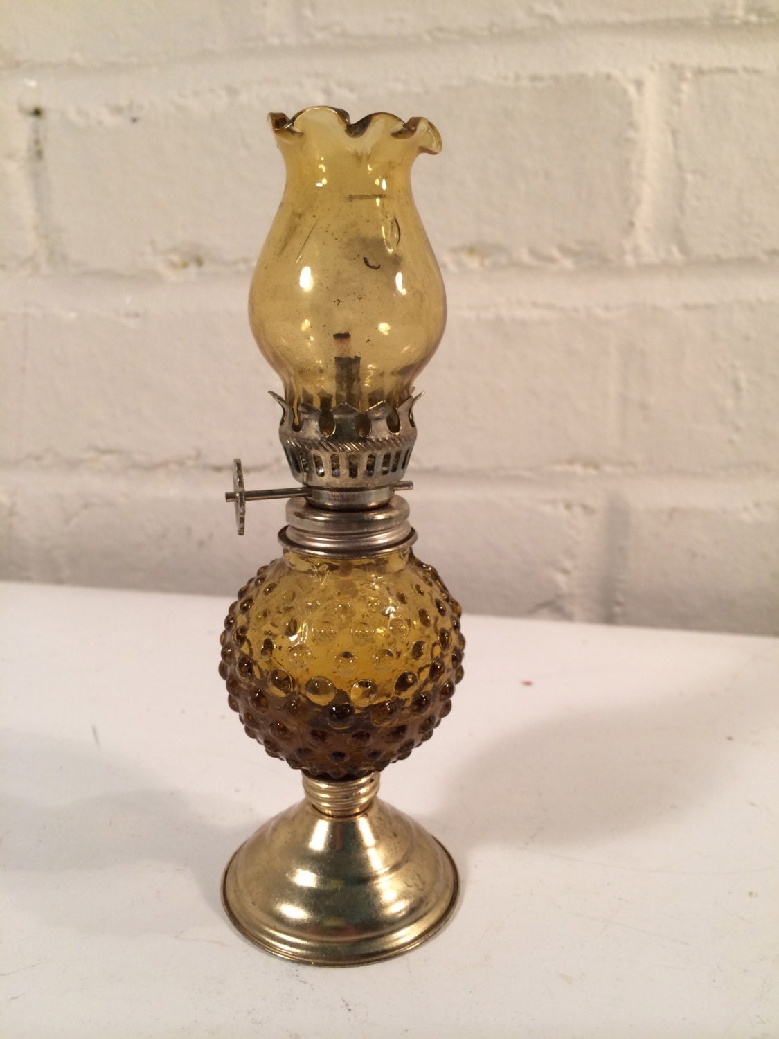 Vintage Miniature Amber Glass Oil Lamp Oil Lamp Vintage