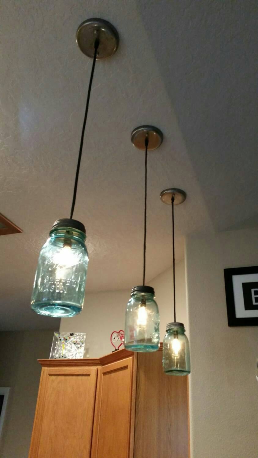 Vintage Quart Mason Jar Pendant Light choose glass color