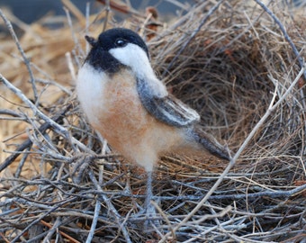 Needle Felted Bird-Chickadee Sculpture, Wild Bird, Backyard Bird,Songbird, Collectible, Nature Decor