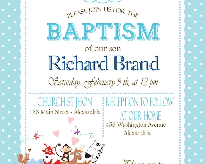 Baptism invitation. Noah's Ark Printable Invitation. Noah's Ark Baptism .Printable Baptism invitation. Girl Baptism.Boy Baptism invitation.