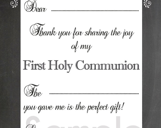 First Communion Thank you card. Chalkboard First Holy Communion. First Communion thank you card. Fill in the blanks Thank you card.