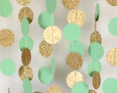 Mint Green and Gold Garland, Paper Garland, Mint Garland, Bridal Shower Garland, Baby Shower Garland, Boy Birthday Party, Party Decor