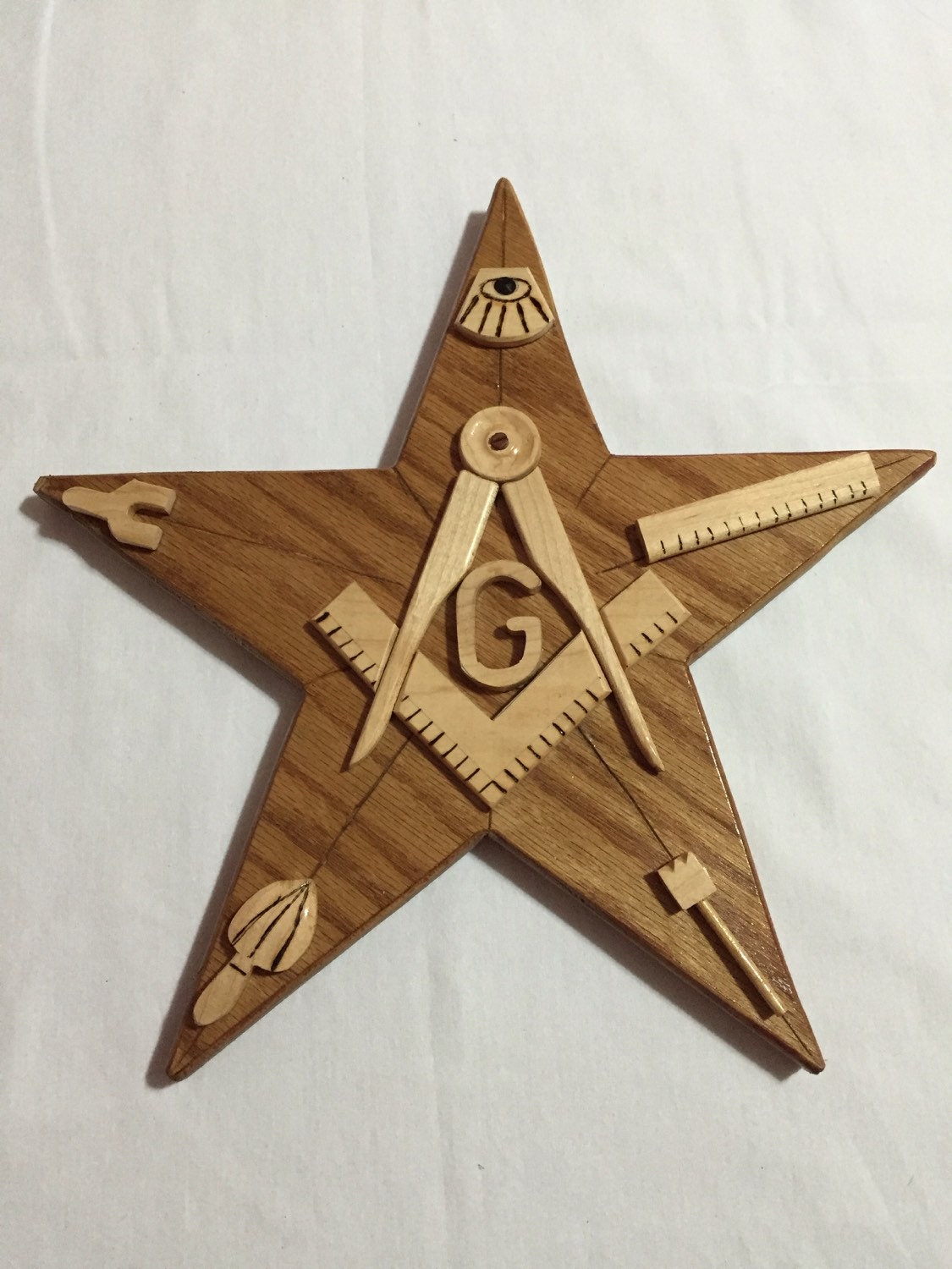 Masonic Star Wall Hanging Handcrafted oak & by TrailOfThreads