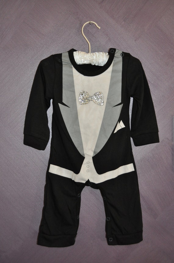 baby tuxedo romper with bling bow tie newborn to 6 months baby tuxedo romper with bling bow tie newborn to 6 months