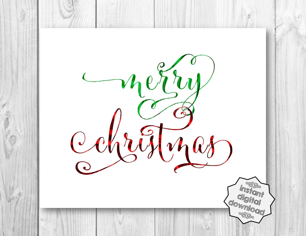 Merry Christmas Print Handwriting Red Green by UnmincedWords