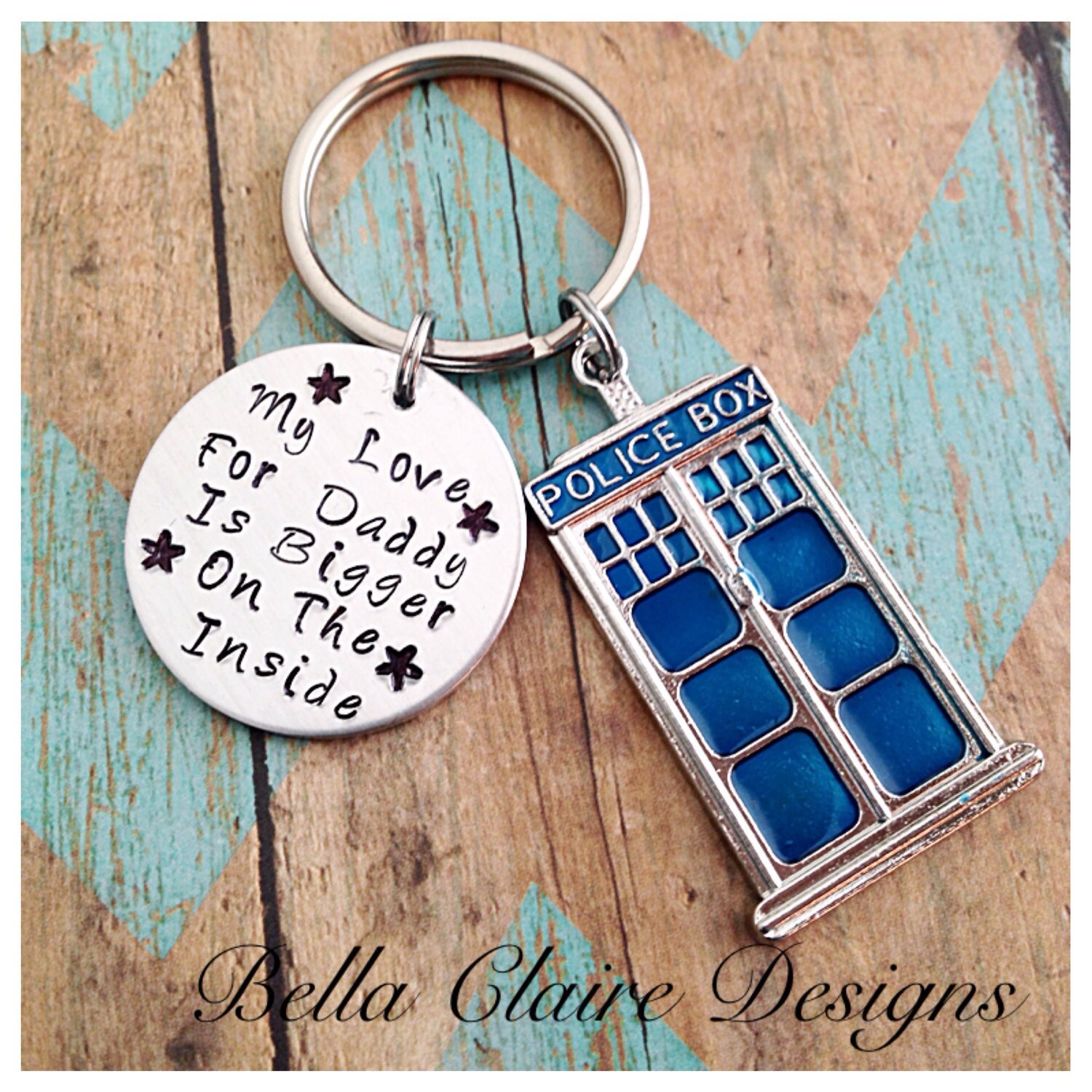 Police Call Box Keychain Tardis Keychain Hand Stamped Daddy