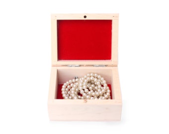 wooden box with red lining, usb box, ring bearer treasure box, treasure chest, wedding jewelry gift natural, unfinished, plain, unpainted