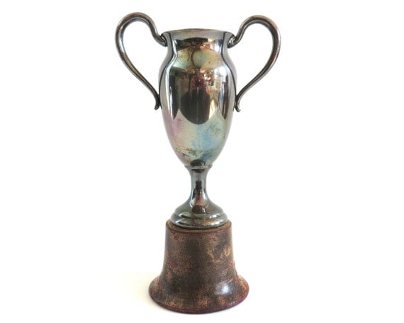 Vintage  Plate, award Trophy, vintage Silver Tarnished Loving  usdf Cup,  cup Patina Wood Base,