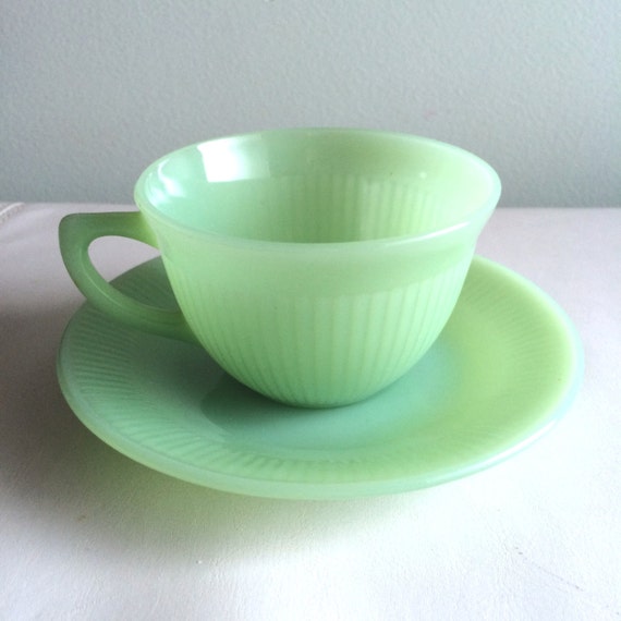 Fire King Jadeite Jane Ray Cup & Saucer Set