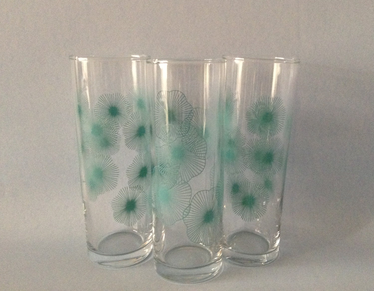 Mid Century Tom Collins Glasses Turquoise by VintageFindsOfTampa