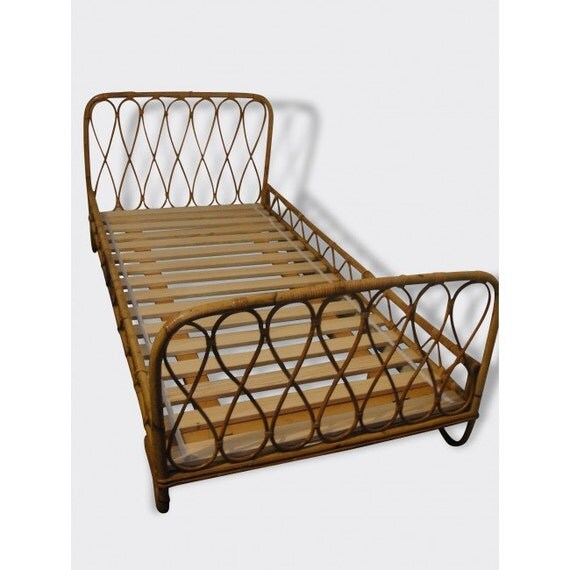 French Vintage Rattan bed 1960 by PopVintages on Etsy