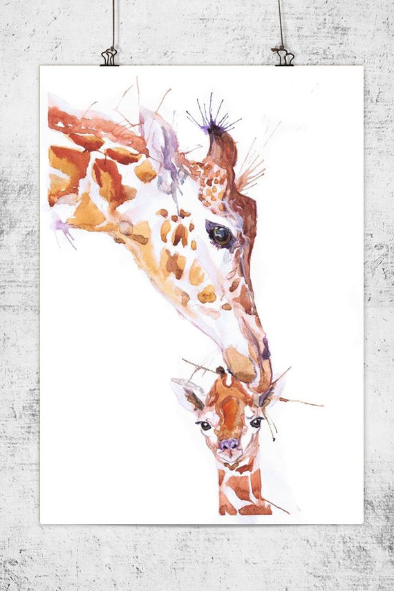Giraffe Art Watercolor Nursery Decor Baby Painting Wildlife