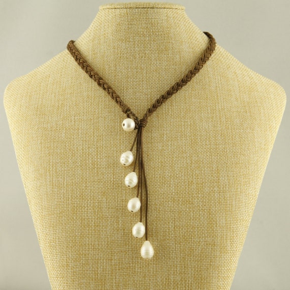T-S208 Freshwater Pearl Leather NecklaceHandmade by tongtongpearls