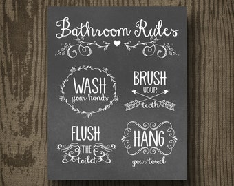 Outhouse Rules Printable Chalkboard Sign / Bathroom Home Decor