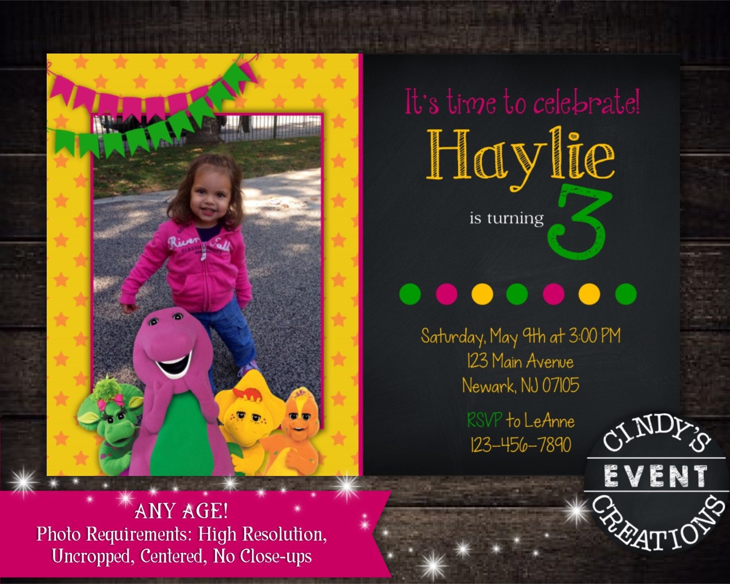 Barney Birthday Invitation by CindysEventCreations on Etsy