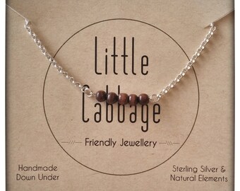 Mocka Brown Bead Bar on Sterling Silver Necklace