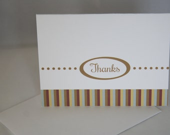 Eco-friendly, sustainable, Thank You card with retro stripe (magenta and tan)