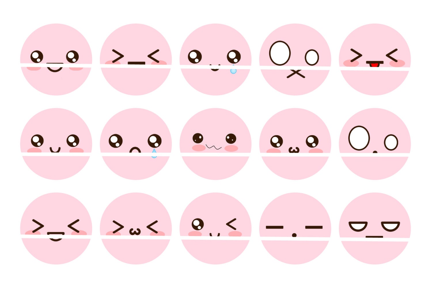 kawaii emoticons 1 inch circles on 4x6