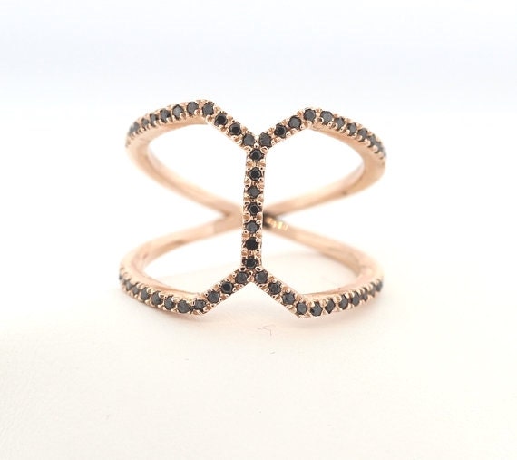 Dainty Black Diamond Fashion Ring, Criss Cross Black Diamond Ring ...