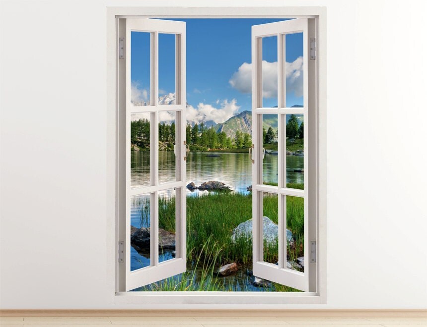 Lake wall decal vertical 3D window decor lake wall sticker