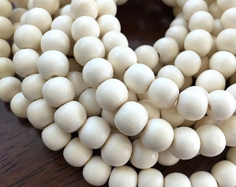 White Wood Beads, Round Wooden Mala Beads, Bleached Pangantuon Wood Beads, Whitewood Beads, White Wooden Beads, 8mm - 50 beads (W8-03)