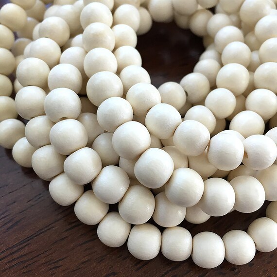 White Wood Beads Round Wooden Mala Beads Bleached Pangantuon