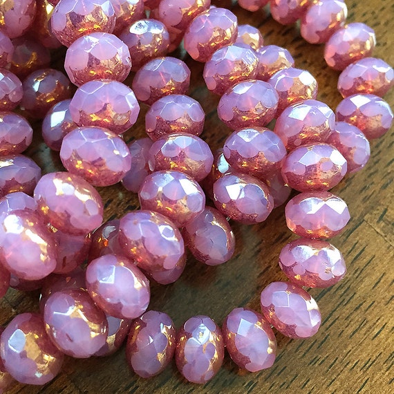 Pink Glass Rondelle Beads Milky Pink Czech Glass Beads Pink