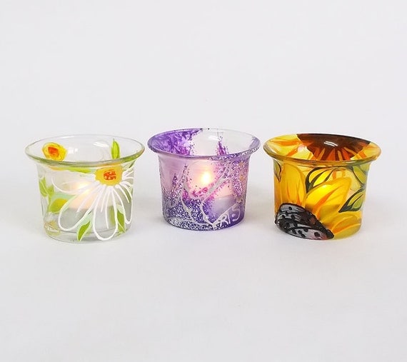 Hand Painted Glass Candle Holders Set Of Hand Painted Glass Candle Holders Set Of