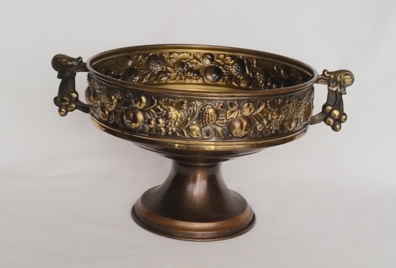 Vintage Solid brass planter fruit bowl repousse by Bringitnewlife