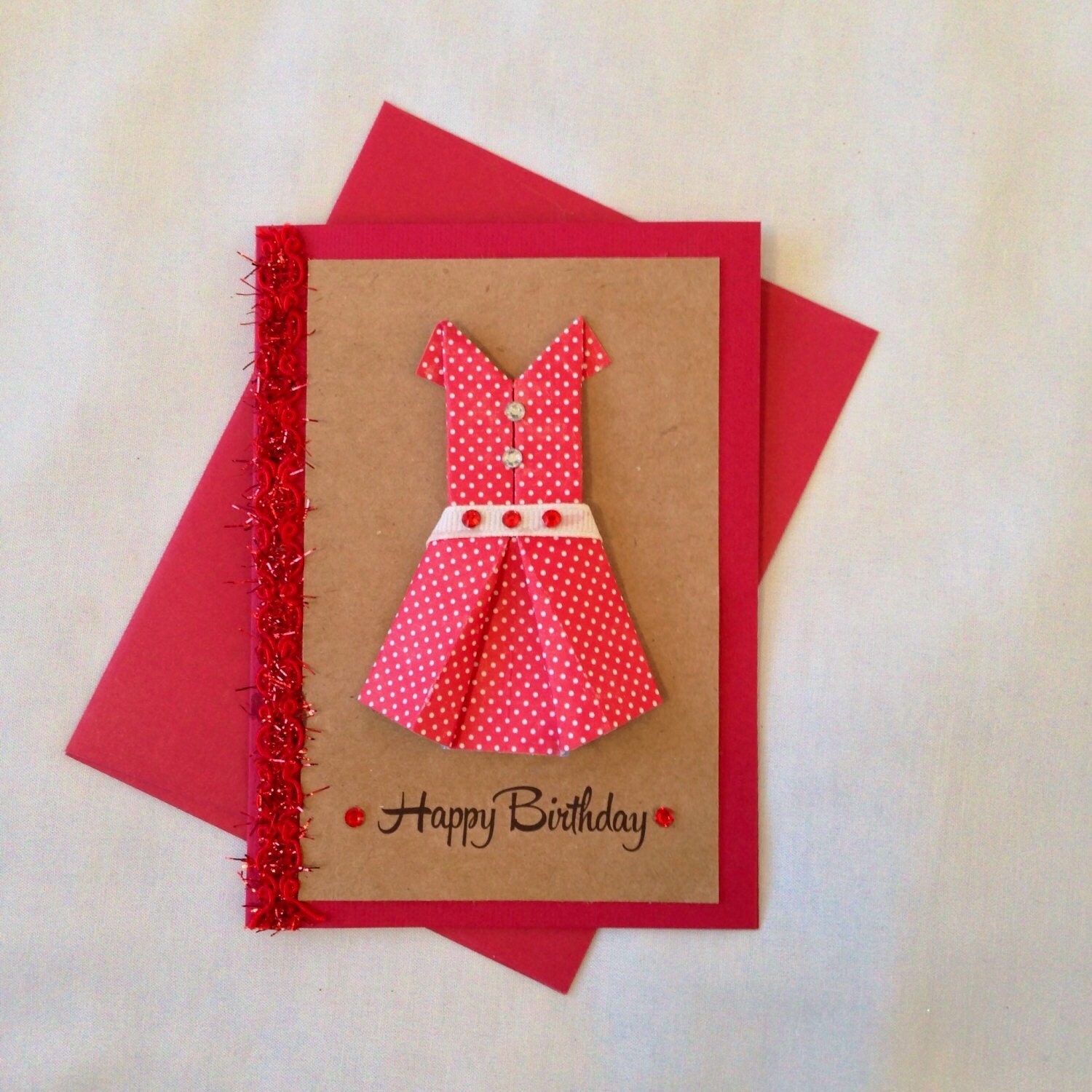 Handmade Origami Dress Birthday Card-Blank Hand by GreyMonet