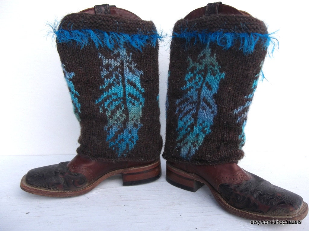 Cowgirl Boot Covers Western Wear Feathers Knitted Boot