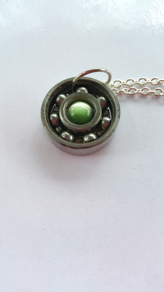 Green Cateye Necklace Skate Bearing Necklace Roller Derby