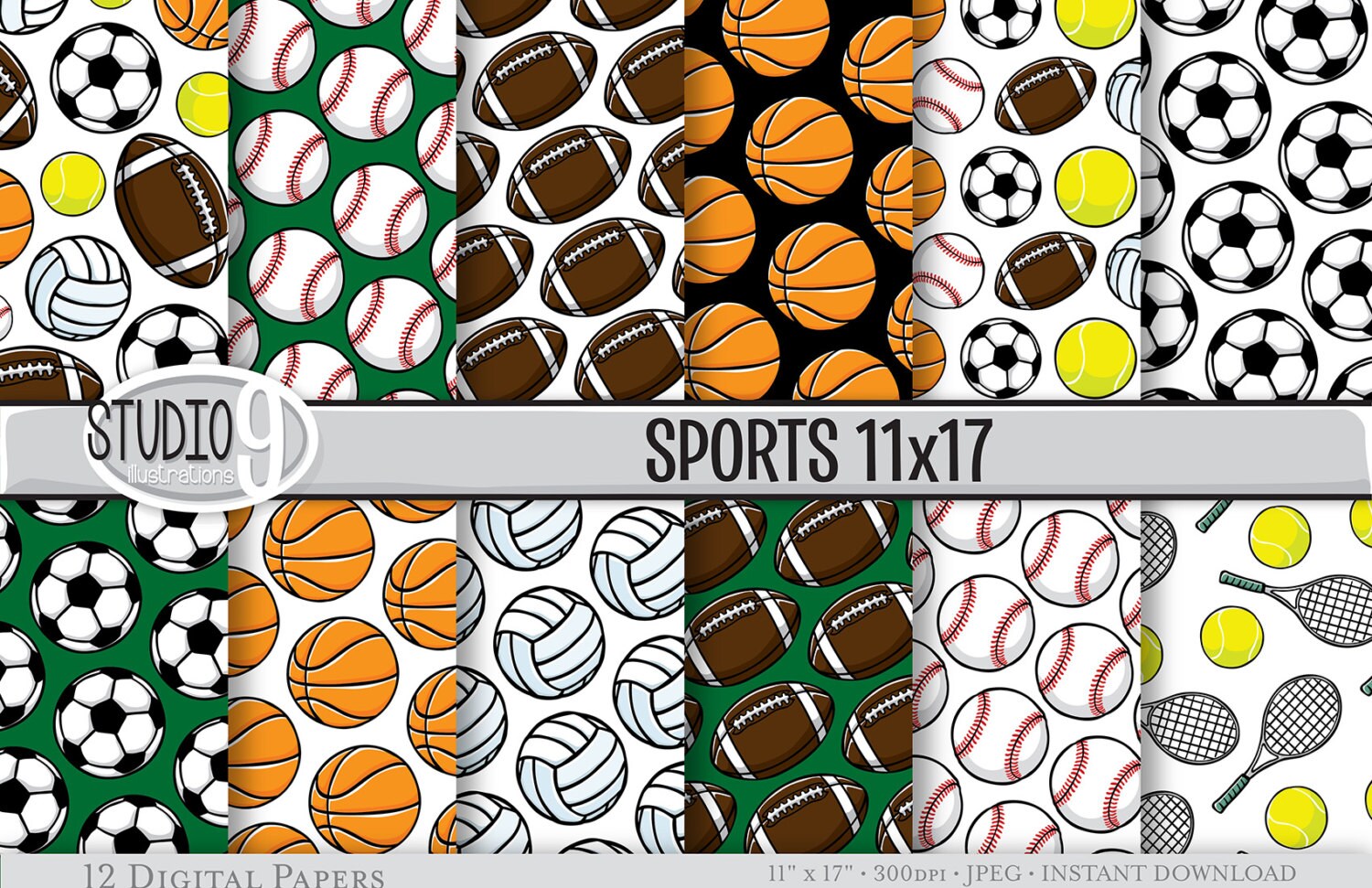 SPORTS Digital Paper: Sports Printable Pattern Print Digital