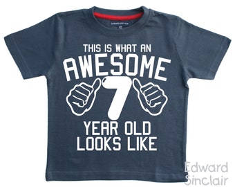 This is what an awesome 7 year old looks like. Girls 7th Birthday T-shirt with White Glitter Print