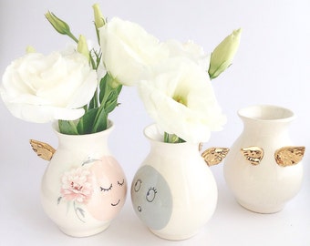 Personalized Vase - Personalized Gift - Ceramic Vase - Ceramics and Pottery - Vase with Gold Wings - Ceramic