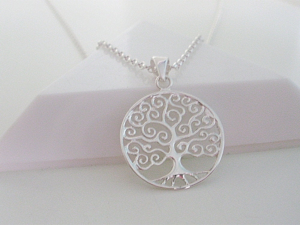 Silver Tree of Life Pendant Necklace 925 Sterling Silver Ball