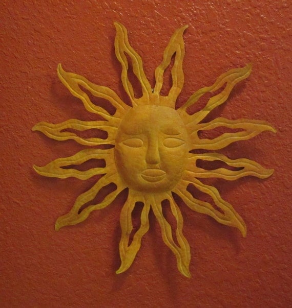 Lovely Large vintage Metal SUN FACE wall hanging upcycled