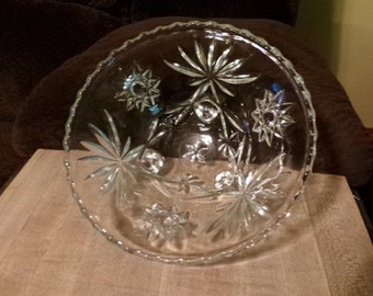 Cut glass footed bowl, Anchor Hocking Star and Fan pattern, candy dish, serving bowl. gift for her, wedding gift, Vintage cut glass,