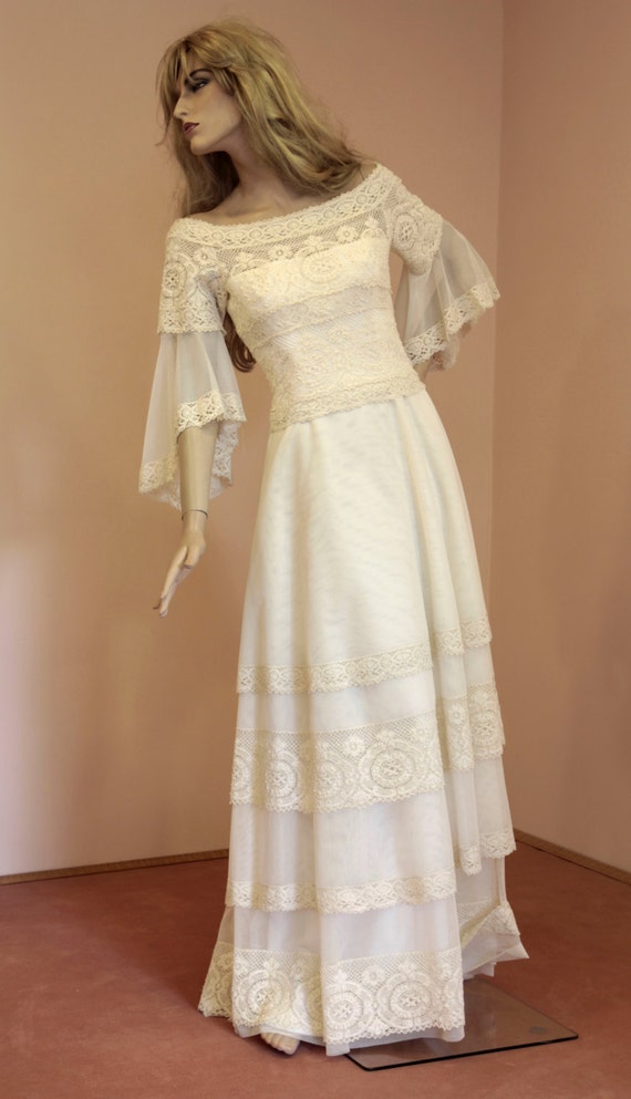 Macramè Lace Wedding Dress 70s.