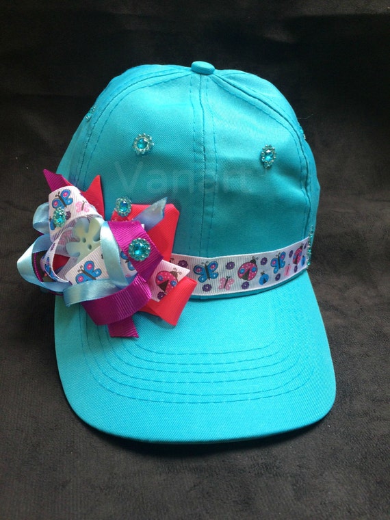 Items similar to Decorated Baseball Cap, Girls Hats, Sun Caps, Baseball