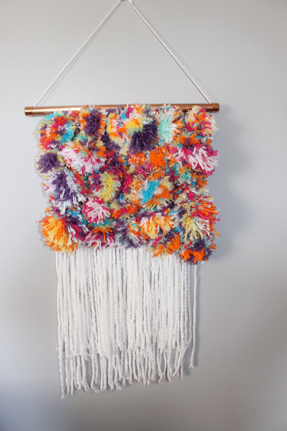 Pom Pom Wall Hanging / Weaving Wall Hanging / Hand by WeftandOlive
