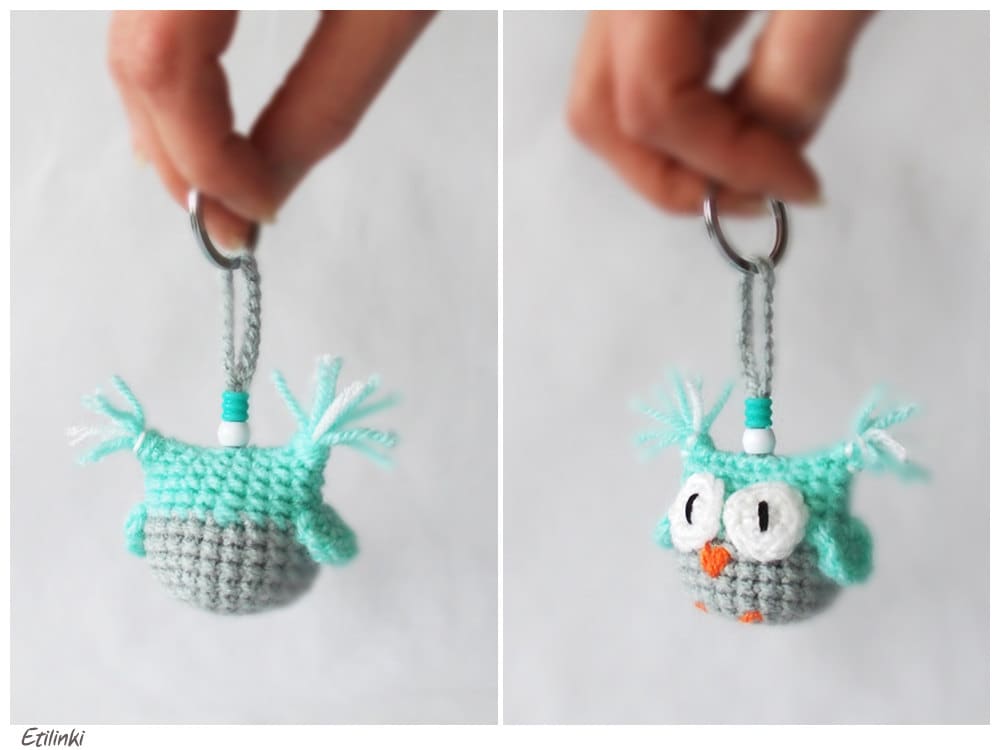 Mint Amigurumi Crochet Owl Keychain Keyring Amigurumi by Etilinki